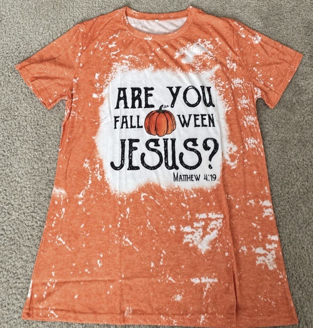 Women’s XL Christian Halloween Jesus Matthew 4:19 Orange Graphic T-Shirt NWOT